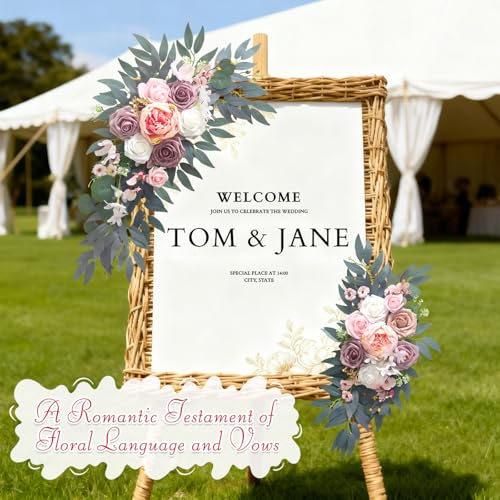 Wedding Arch Flowers (2-Pack), Artificial Dusty Rose Floral Arch Decorations for Weddings Ideal for wedding welcome signag...
