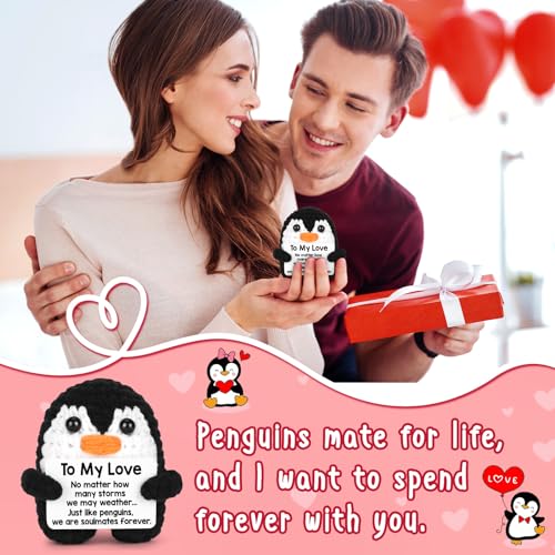 Gifts for Him Her Boyfriend Girlfriend, To My Love Handmade Crochet Mini Penguin Anniversary Birthday Gifts for Women Men,...