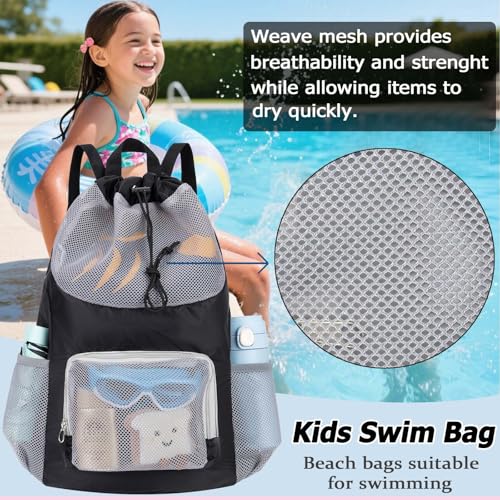 Veious Swim Bag for Kids Mesh Beach Backpack for Boys Lightweight Drawstring Beach Bag Swimming Pool Sports Gym String Bag...