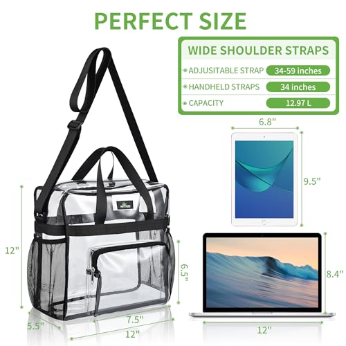 MAY TREE Clear Bag for Stadium Events 12×6×12 Clear Tote Lunch Bag with Reinforced Straps for Work, Sporting Events and Gym