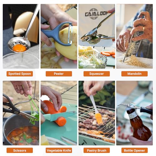 Gaialoop Portable Camping Cooking Utensils Set, Camp Kitchen Set with Organizer Bag, RV Essentials Outdoor Cooking Utensil...