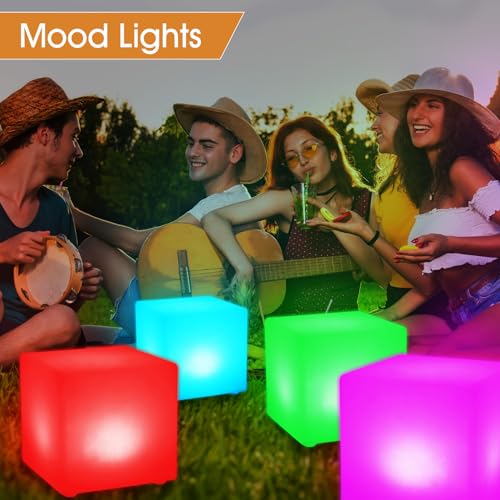 Frienda 4 Pcs Light up Cubes Cool Cosmic Cube Lights 16 Colors LED Mood Lamp Waterproof LED Light Cube for Nursery Home Pa...