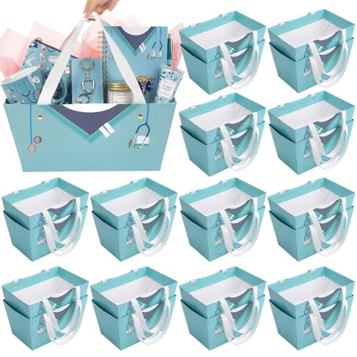 Supervitae 60 Pcs Nurse Gift Baskets Bulk with Handles, Empty DIY Paper Gift Basket Kit with Tissue Paper, Appreciation Gi...