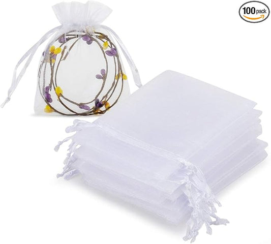 HRX Package 100pcs White Organza Jewelry Bags Drawstring 3 x 4 inch, Little Mesh Gift Pouches Mini Candy Bags for Small Pr...