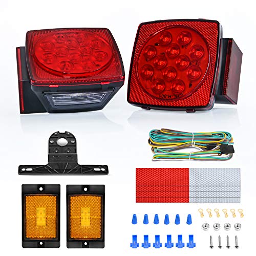 Nilight 2PCS Square LED Trailer Light Kit Low Profile Submersible IP68 Stop Turn Tail Side Marker License Lamps for 12V Ut...