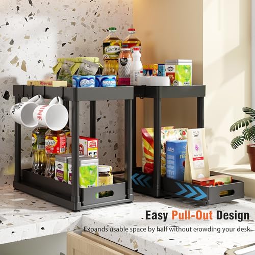 POUGNY 2 Pack Pull-Out Storage Organizers, Under Sink Organizer and Storage for Bathroom & Kitchen,Multi-Purpose Under Cab...