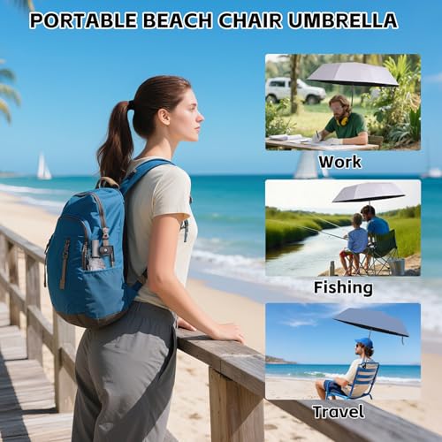 GZWKEAK Beach Chair Umbrella with 360° Adjustable Clamp, 45in UPF 50+ Portable Folding Sun Shade for Outdoor Camping Wheel...