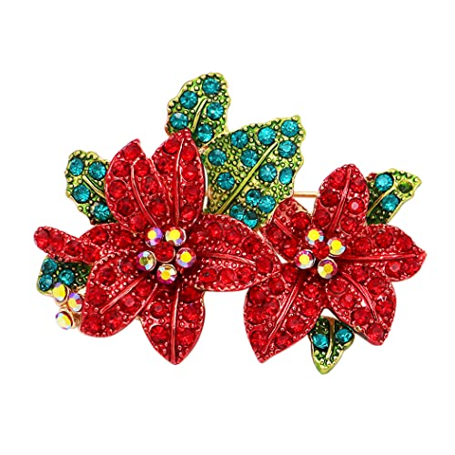 Rosemarie & Jubalee Women's Dazzling Red And Green Pave Crystal Rhinestone Poinsettia Christmas Holiday Flower Accessories