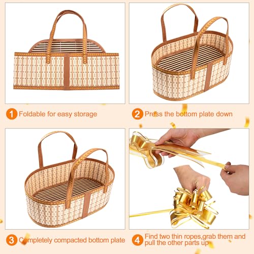 Orchidleaf 2 Set Baskets for Gifts Empty, Gift Empty Bamboo Basket Large, Foldable Woven Gift Basket with Handle for Baby ...