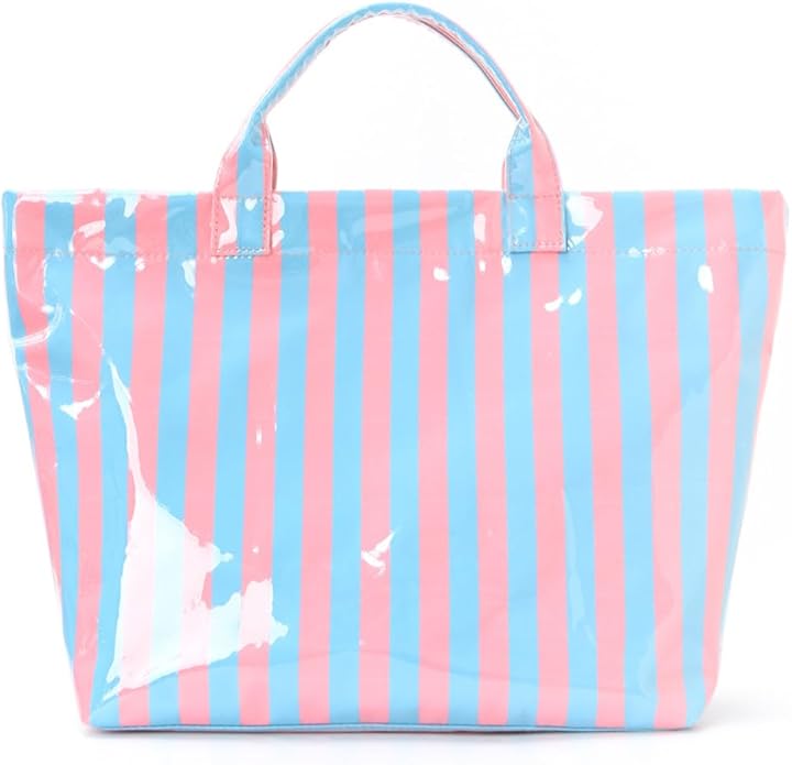Hibilog Women’s Waterproof PVC Tote Bag for Women, Large Stripe Plastic Top Handle Oversize Hobo Bag for Travel Work Shopper