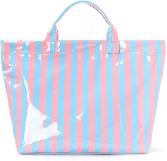 Hibilog Women’s Waterproof PVC Tote Bag for Women, Large Stripe Plastic Top Handle Oversize Hobo Bag for Travel Work Shopper
