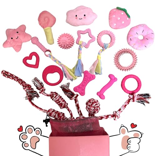 20Pcs Puppy Teething Toys for Small Medium Dogs - Cute Chew Toy Bundle Includes Plush Squeaky Toys, Rubber Ball, Rope Toy,...