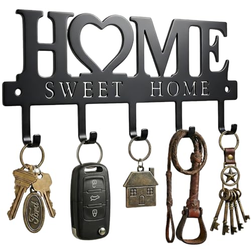 WIPHANY Entryway Wall Key Holder with 5 Hooks, Metal Key Rack Wall Mount for Keys, Bags and Leashes, Decorative Organizer ...