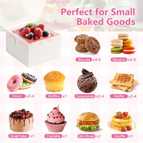 ZYFOTZUN 26pcs White Cookie Boxes with Window, 4x4x2.5 Inches Small Bakery Boxes with 36pcs Stickers, for Mini Cake Cookie...