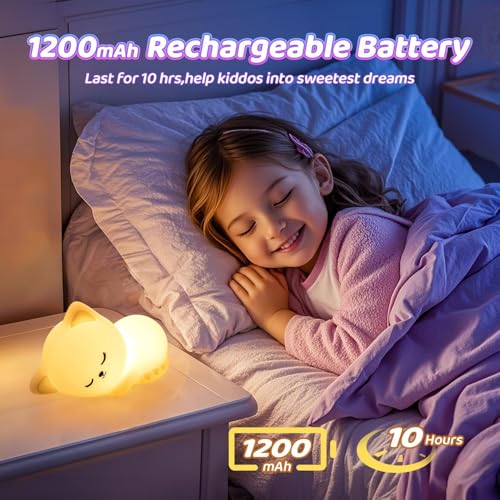Night Light for Kids,16 Colors Cat Lamp Cute Lamp,Dimmable Baby Night Lights for Nursery,Silicone Rechargeable Nightlight ...