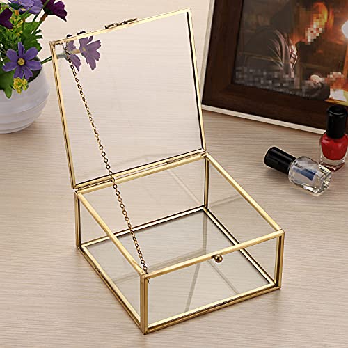 Hipiwe Vintage Glass Jewelry Organizer Box - Golden Metal Keepsake Box Desktop Jewelry Organizer Holder, Wedding Birthday ...