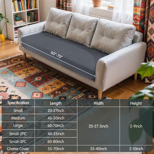 Hokway Large Couch Cushion Covers Stretch Cushion Covers Sofa Seat Cushion Slipcover Protector(Gray, Large)