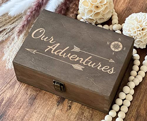 Dark Walnut Wooden Keepsake Box Our Adventures - 8.5x6x3in, Ideal for 5th Anniversary, Elegant Memory Box for Couples, Tra...