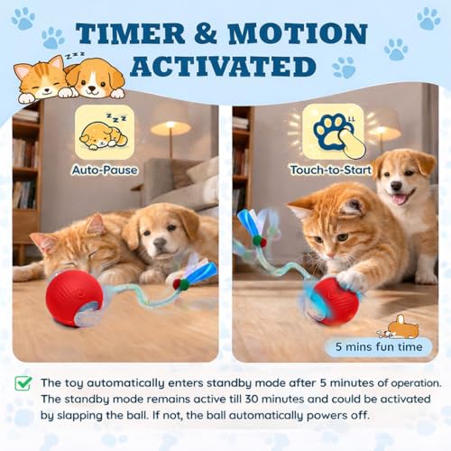 GlowPounce Interactive Rolling Ball Toy for Indoor Cats & Small Dogs – Motion-Activated Smart Moving Ball with LED Lights...