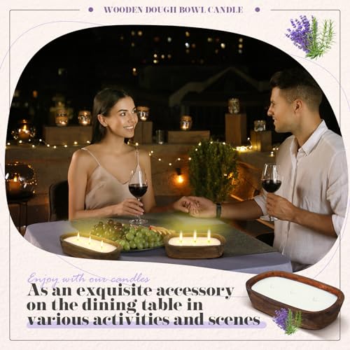 Threlaco 2 Pack Wood Dough Bowl Candle Jar Candle Decorative with Wick Scented Candles Soy Gifts for Men Women Farmhouse T...