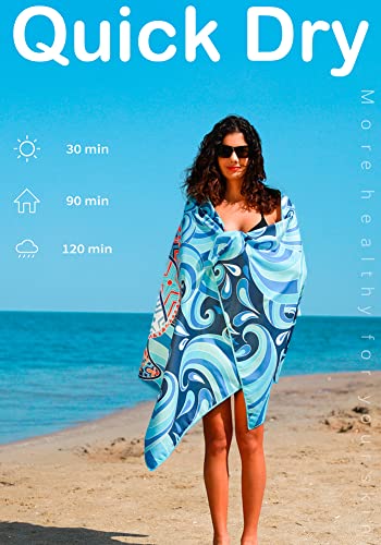 2 Pack Microfiber Lightweight Beach Towel Sand Free Quick Dry Absorbent Thin Compact Towels for Swimming Pool Camping Beac...