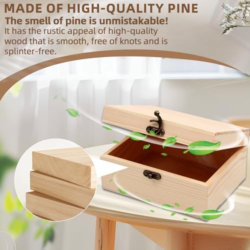 VIKOS Products (1-Pack Unfinished Unpainted Wooden Box with Hinged Lid for Crafts DIY Storage Jewelry Plain Pine Box - Sma...