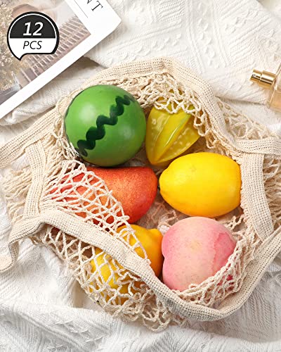 Eccliy 12 Pieces Reusable Cotton Mesh Grocery Bag Farmers Bags Net Shopping Beach Organizer Bulk Aesthetic Portable Tote w...