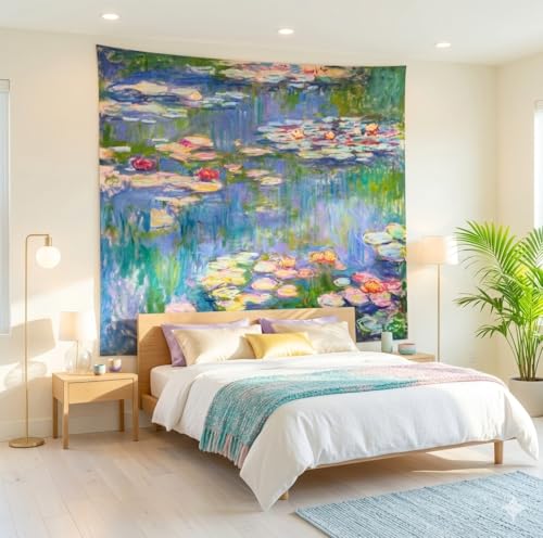 Avinyl Monet Waterlily Wall Tapestry, Green Floral Plant Art Poster for Bedroom Girls Boys, Small Nature Flower Pond Wall ...