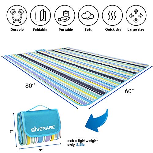 GIVERARE Picnic Beach Blanket, XL Sandfree Waterproof Outdoor Camping Blanket, Quick Drying Oxford Family Mat, Portable Ex...