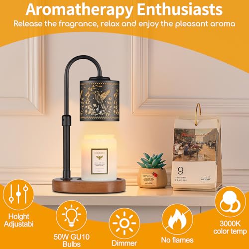 copinpin Dimmable Candle Warmer Lamp with Timer Adjustable Height for Scented Jar Candles Electric Candle Wax Melt Warmer ...