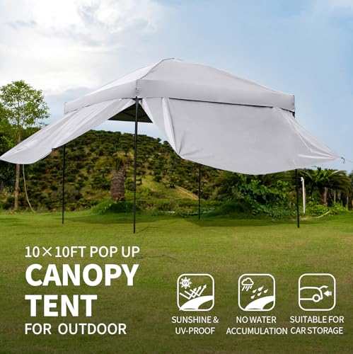 10x10 Pop Up Canopy Tent with 2 Sidewalls, Easy Up Canopy Outdoor Party Sun Shade Tent Portable Gazebo for Beach Camping E...