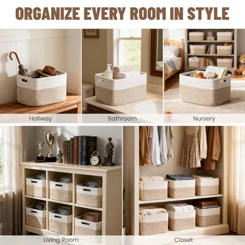 Yilobi 5 Pack Woven Storage Baskets for Shelves, Decorative Basket Organizer Storage Bins for Toys, Books, Clothes, Close...