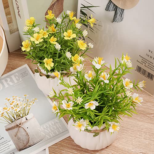 Artificial Flowers, Daisy Flower with Vase Silky Artificial Daisies Bouquet Fake Plant Bonsai for Home Office Wedding Deco...