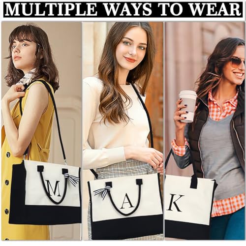 YOOLIFE Mothers Day Gifts - Initial Canvas Tote Bag & Makeup Bag, Birthday Gifts for Women Mom Sister Friends