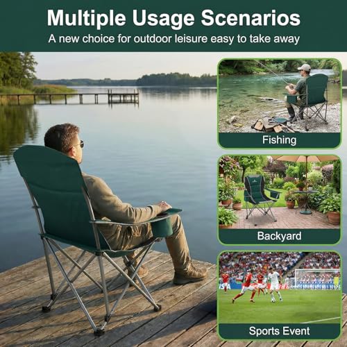 2 Pack Camping Chairs for Adults - Oversized Folding Lawn Chair with Angled Backrest,Heavy Duty 400lbs,Padded Camp Chairs ...