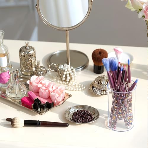 2 Pcs Pen Holder Acrylic Cylinder Container Stylish Clear Acrylic Desk Organizer Round Makeup Brush Storage Desktop Pencil...