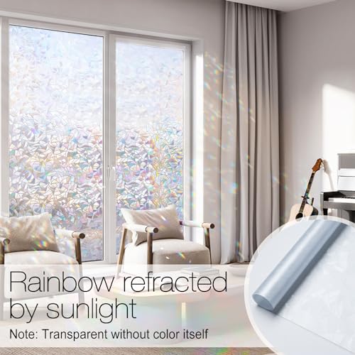 rabbitgoo Window Privacy Film Rainbow Film Decorative Window Sticker, 3D Static Stained Glass Cling Tint for Home Heat Con...