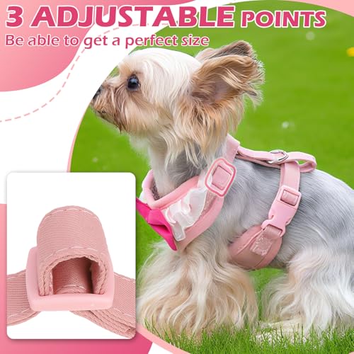 EXPAWLORER Cute Dog Harness, Pink Girl Adjustable No Pull Vest Harness and Leash Set, Soft Padded Step in Wedding Attire S...