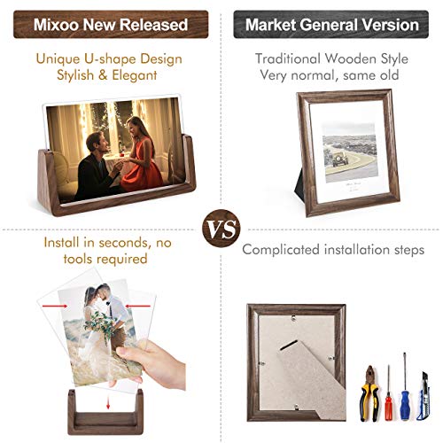 Mixoo 4x6 Picture Frame 2 Pack - Rustic Wooden Picture Frames with Walnut Wood Base and High Definition Break Free Acrylic...