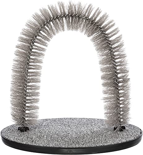 Trixie Cat Massager and Self Grooming Arch, Bristle Ring Brush, Carpet Base Scratcher, Cat Self Groomer, Gray, Small