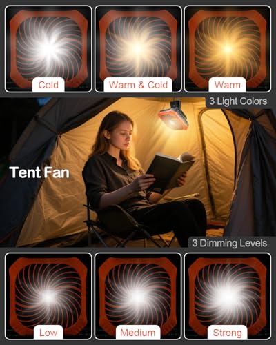 Odoland Portable Camping Fan with LED Lantern, 40H Rechargeable Battery Operated Quiet Tent Fan with Hanging Hook for RV C...