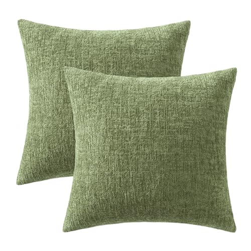 MIULEE Decorative Throw Pillow Covers 24x24 Pack of 2 Sage Green Spring Couch Pillow Covers Soft Cozy Textured Chenille Pi...
