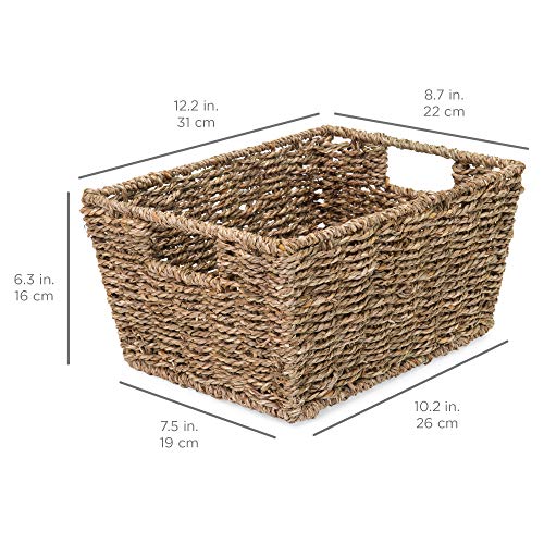 Best Choice Products Rustic Set Of 4 Multipurpose Stackable Seagrass Storage Basket, Handwoven Laundry Organizer Totes for...