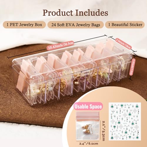 Qryval Jewelry Organizer and Storage Box with 24 EVA Anti Tarnish Bags, Travel Acrylic Case for Earrings, Necklaces & Ring...