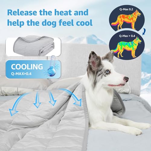 Dog Cooling Blanket, 0.4 Q-MAX Cooling Blanket for Dogs Washable, Cool to Touch Pet Blanket Cooling Comforter Throw for Be...