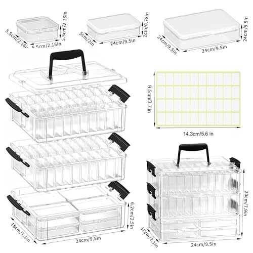 VANSUNS Bead Organizer Box 58 Pcs, 3-Tier Stackable Storage Box, and 3 Different Container Sizes Small Plastic Containers ...