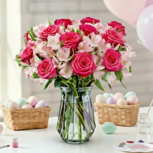 Benchmark Bouquets - Charming Roses & Alstroemeria (Glass Vase Included) - Fresh Flowers for Delivery - Gift for Graduatio...