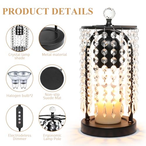 Candle Warmer Lamp with Timer and Dimmer - Electric Candle Warmer ,Crystal Candle Lamp for Bedroom Decor, Flameless Scente...