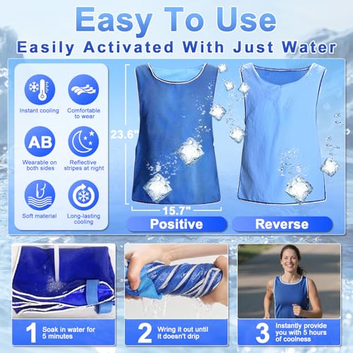 Cooling Ice Vest for Men Women - PVA Mesh Dual Wear Evaporative Cool Vest with Reflective Strips for Running, Cycling, MS,...