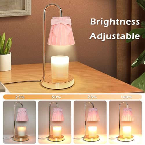 Pink Coquette Bow Flannel Candle Warmer Lamp with Timer and Dimmer, for Mom/Wife, Melt Wax Warmer Lamp with 2 Bulbs for Ca...